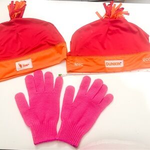 Dunkin' Red and Orange Beanie with Pink Gloves